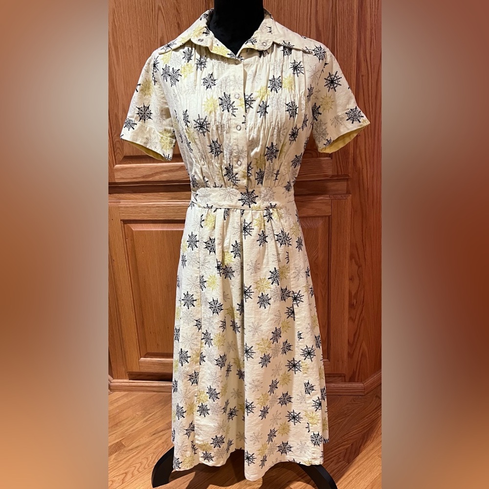 Porridge x Anthropologie Short-Sleeve Collared A-Line Midi Dress Yellow Size 2